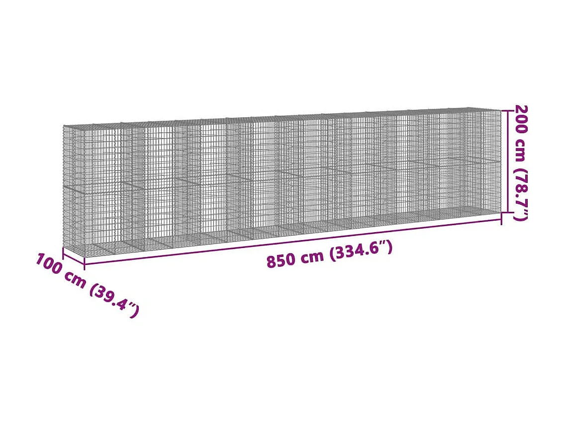 Panier gabion avec couvercle 850x100x200 cm fer galvanisé
