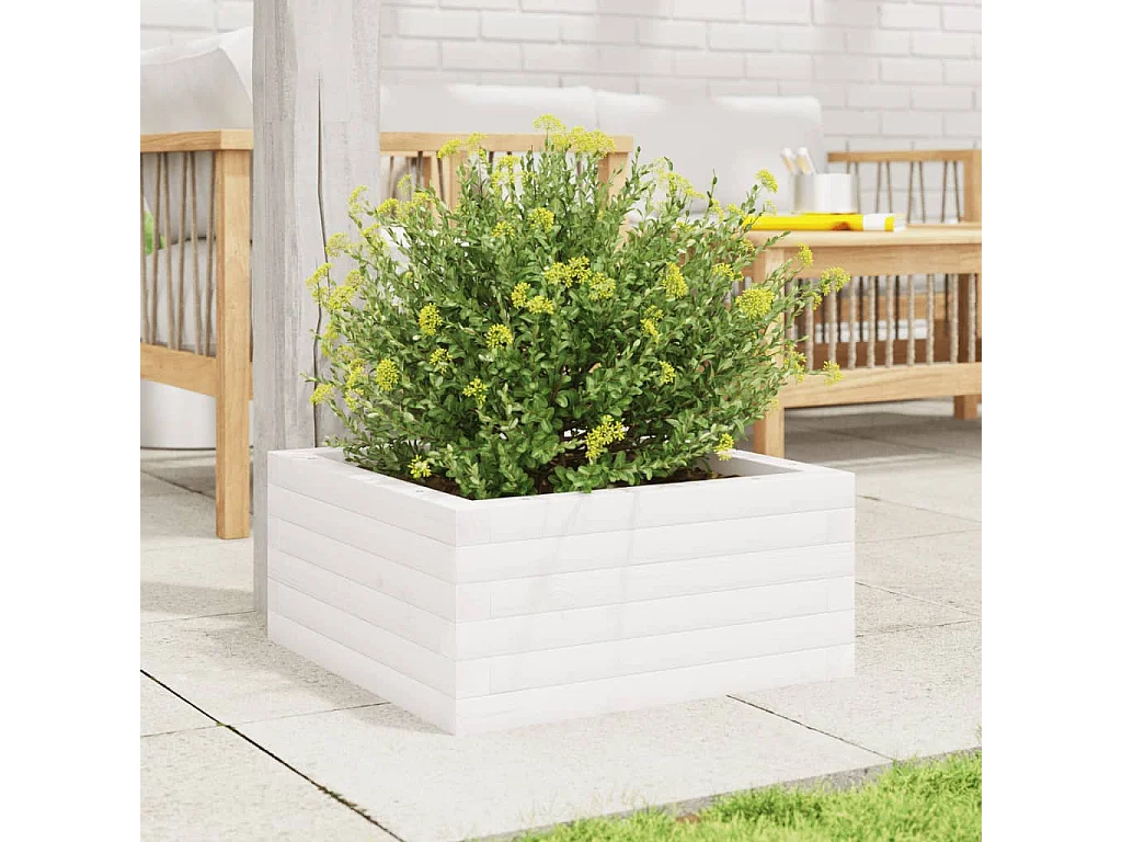 Jardinière blanc 50x50x23 cm bois de pin massif