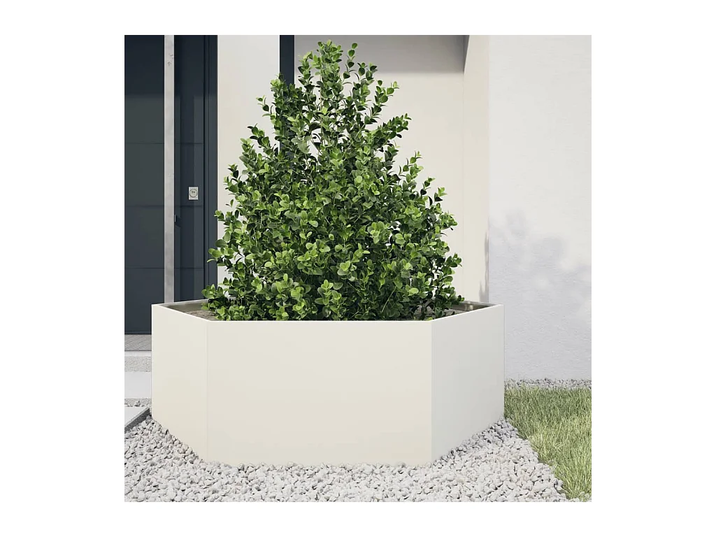 Fioriera da Giardino Bianca Esagono 138x120x45 cm in Acciaio