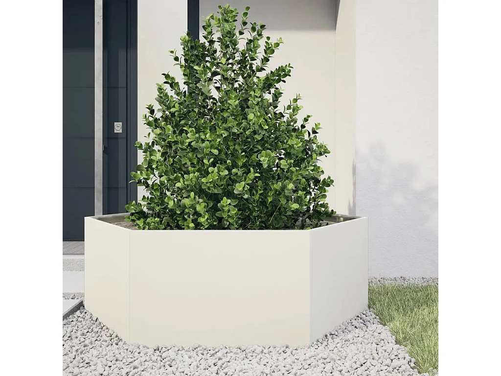 Jardinière blanc hexagone 138x120x45 cm acier