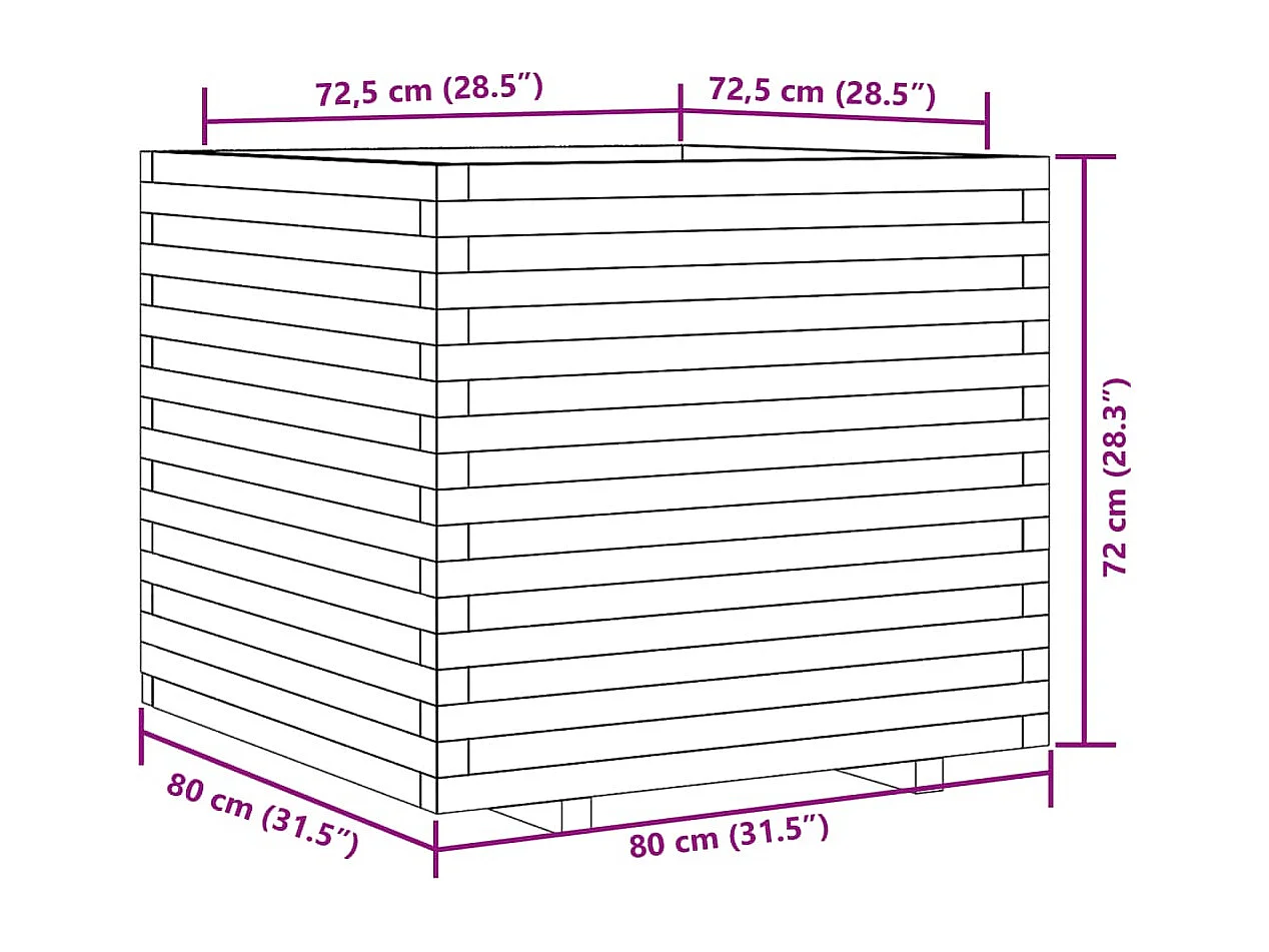 Vaso/floreira de jardim 80x80x72 cm madeira pinho impregnada