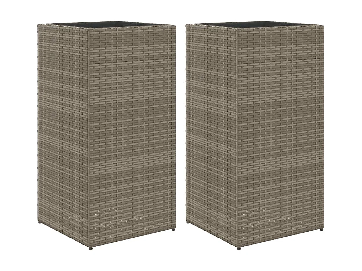 Jardinières 2 pcs gris 40x40x80 cm résine tressée