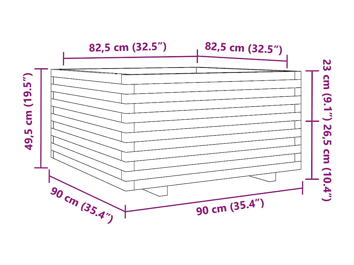 Jardinière cire marron 90x90x49,5 cm bois de pin massif