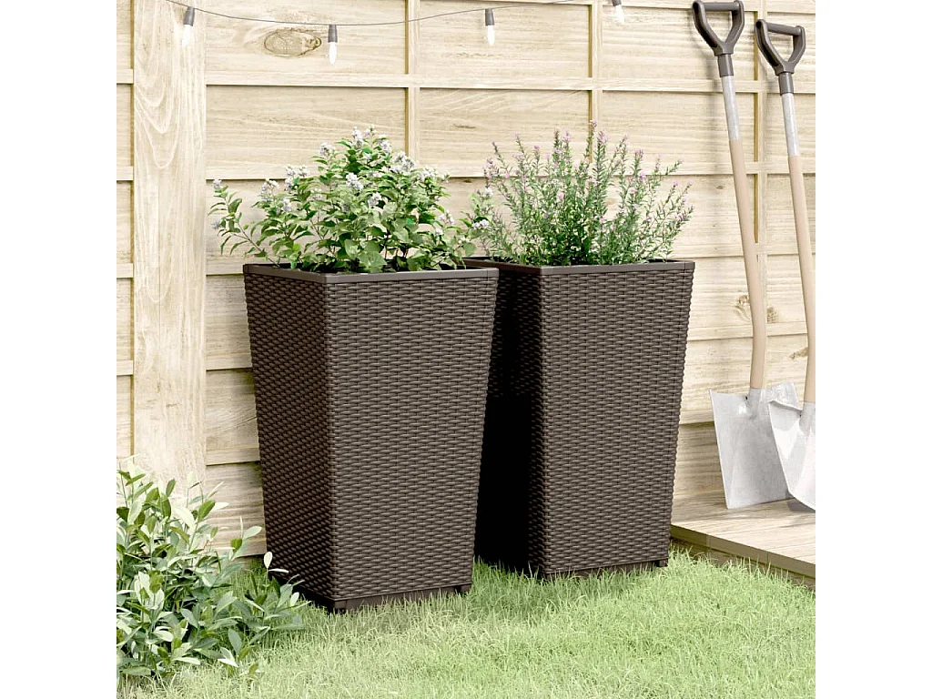 Fioriere da Giardino 2 pz Marrone 32,5x32,5x57 cm in PP