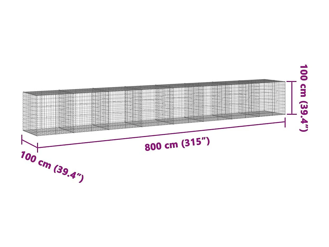 Panier gabion avec couvercle 800x100x100 cm fer galvanisé