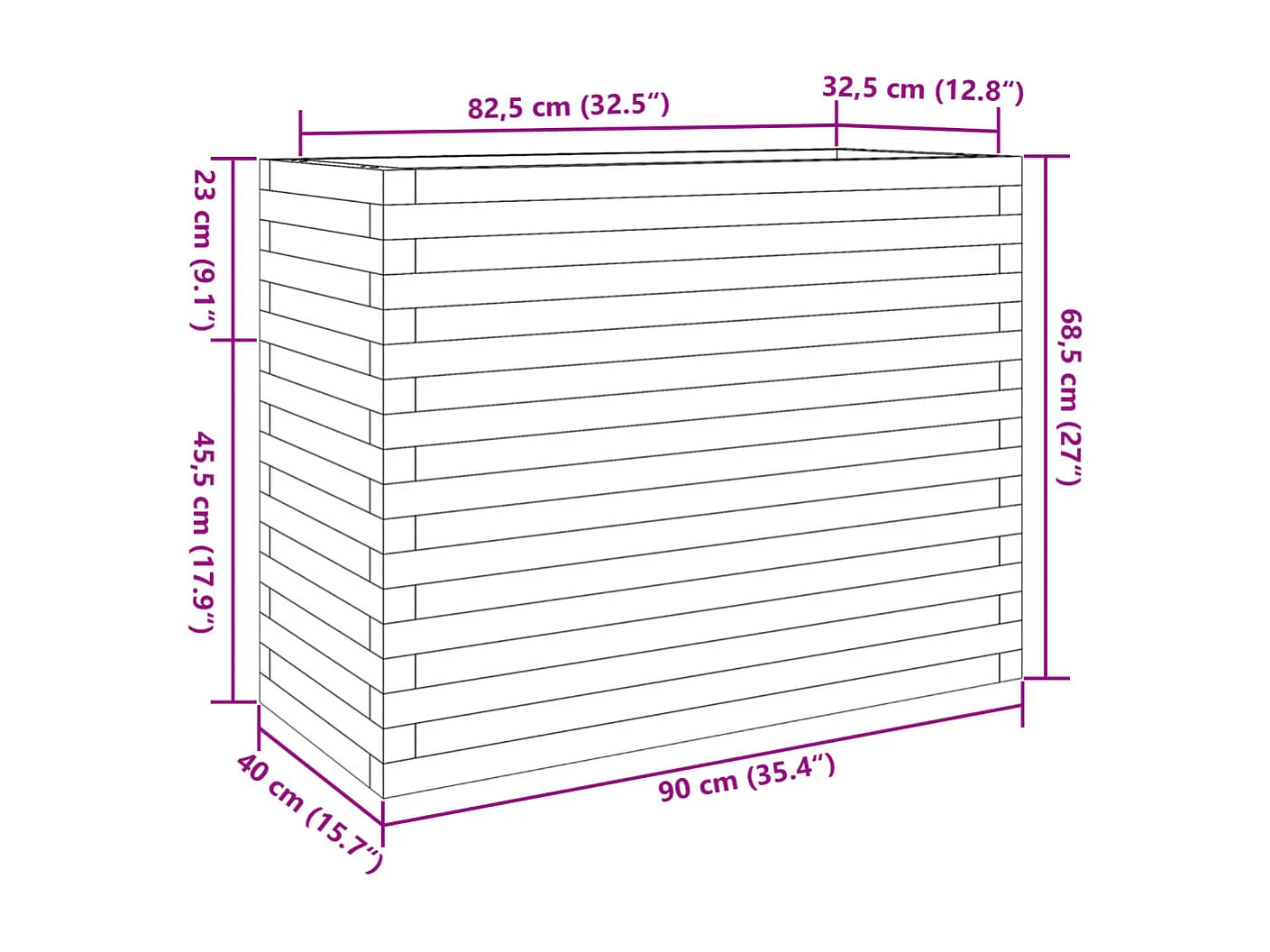 Jardinière 90x40x68,5 cm bois de pin massif