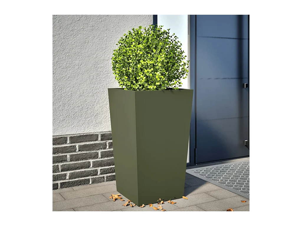 Fioriera da Giardino Verde Oliva 45x45x75 cm in Acciaio