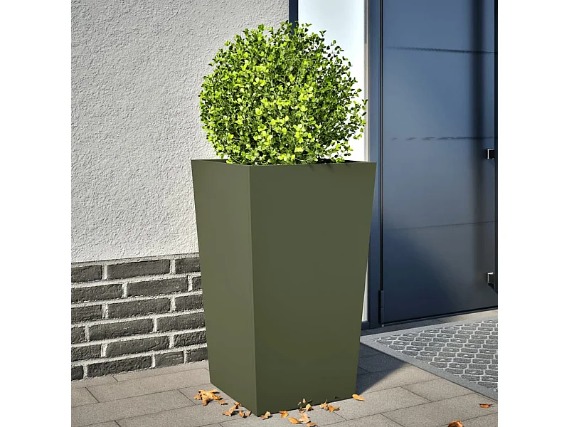 Fioriera da Giardino Verde Oliva 45x45x75 cm in Acciaio