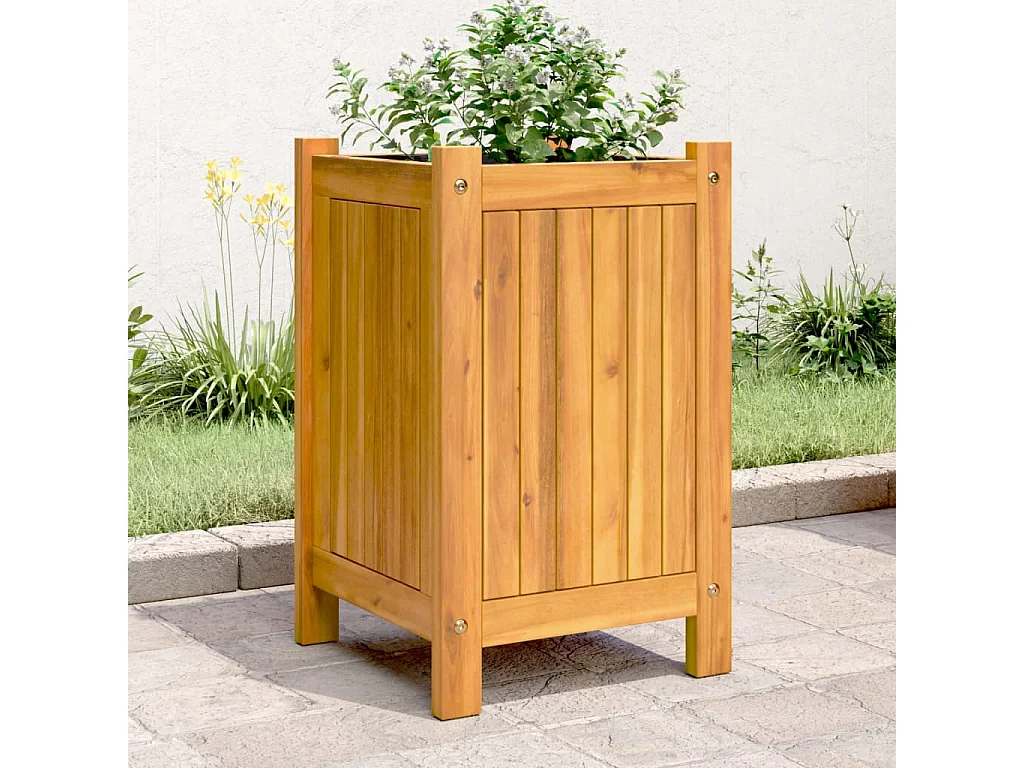 Plantenbak met voering 31x31x50 cm massief acaciahout