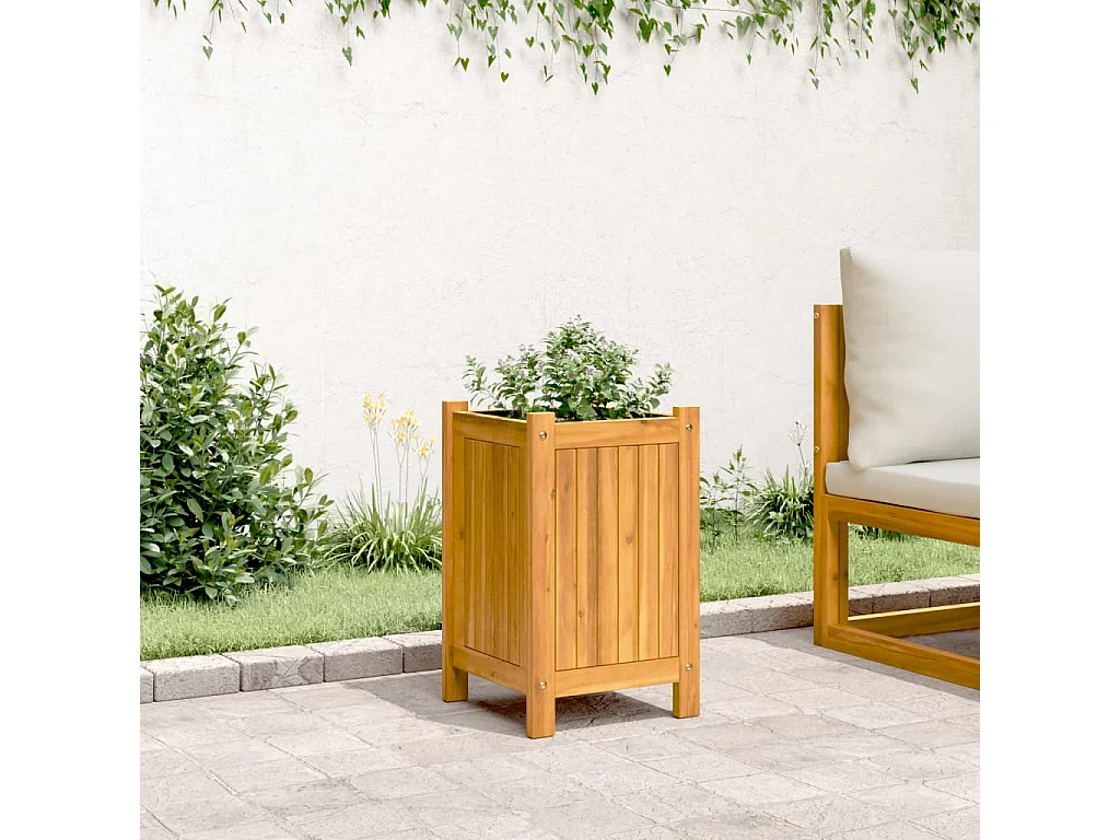 Plantenbak met voering 31x31x50 cm massief acaciahout