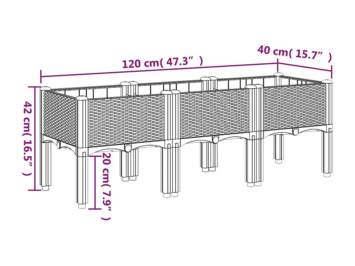 Fioriera da Giardino con Gambe Grigio Blu 120x40x42 cm in PP