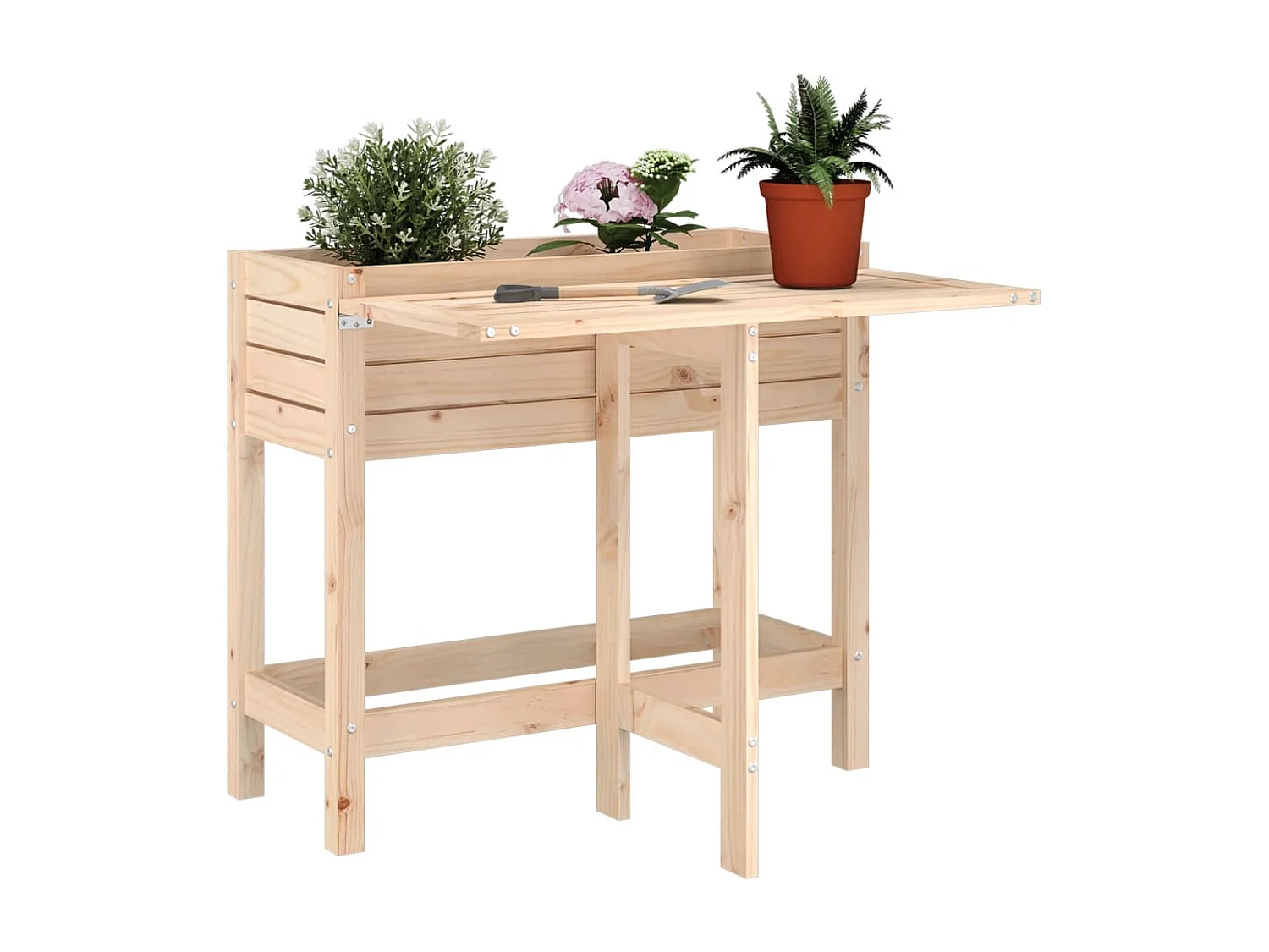 Jardinière avec dessus de table pliable bois de pin massif