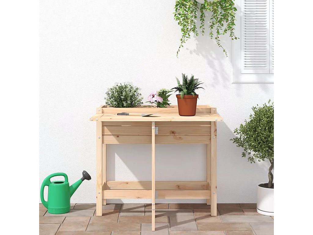 Jardinière avec dessus de table pliable bois de pin massif