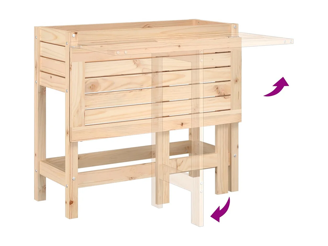Jardinière avec dessus de table pliable bois de pin massif