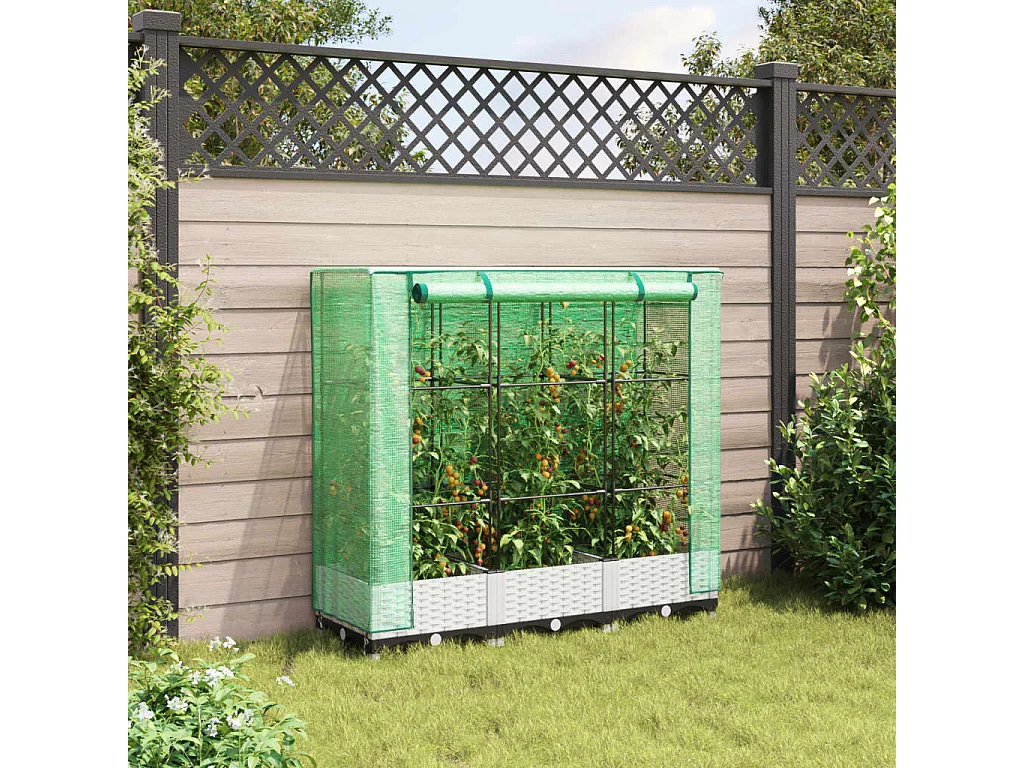 Jardinière surélevée avec housse aspect rotin 120x40x123 cm