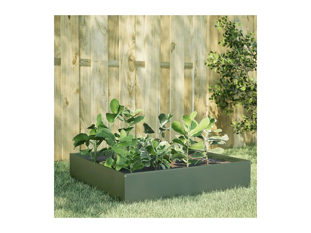 Fioriera Rialzata Giardino Verde Oliva 100x100x33,5 cm Acciaio