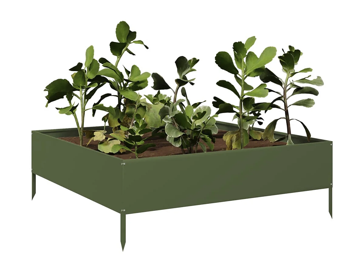 Lit surélevé de jardin vert olive 100x100x33,5 cm acier