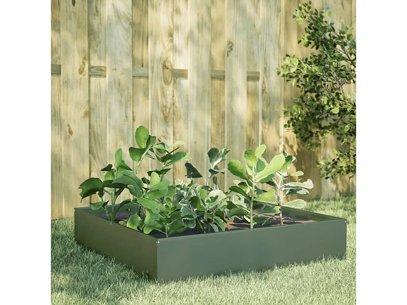 Lit surélevé de jardin vert olive 100x100x33,5 cm acier