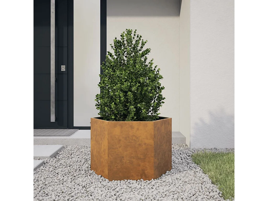 Vaso/floreira de jardim hexagonal 69x60x45 cm aço corten