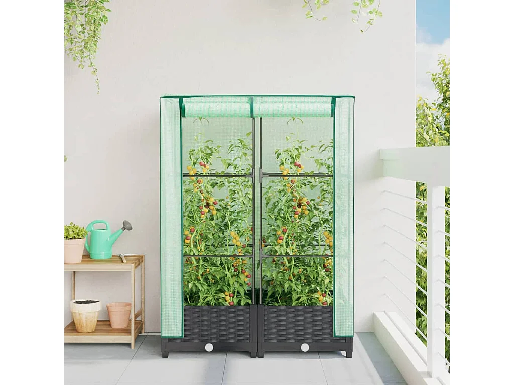 Hochbeet mit Gewächshaus-Aufsatz Rattan-Optik 80x40x123 cm