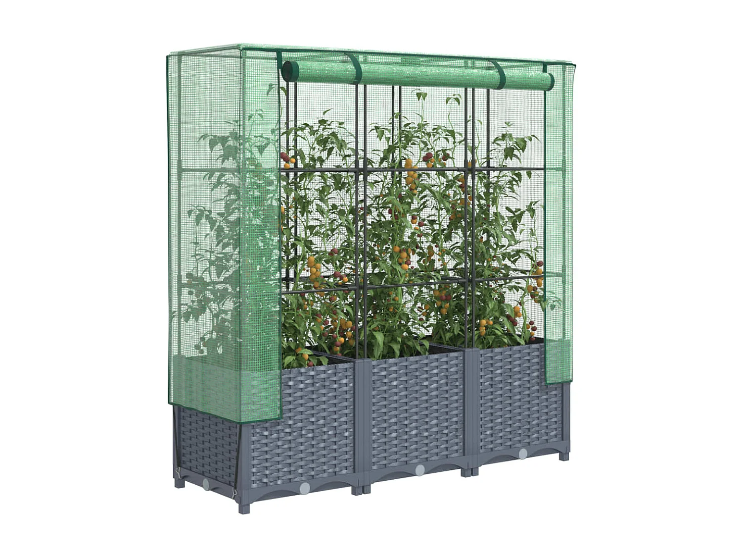 Jardinière surélevée avec housse aspect rotin 120x40x138 cm