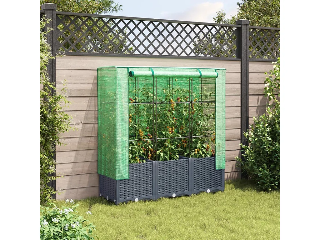 Jardinière surélevée avec housse aspect rotin 120x40x138 cm