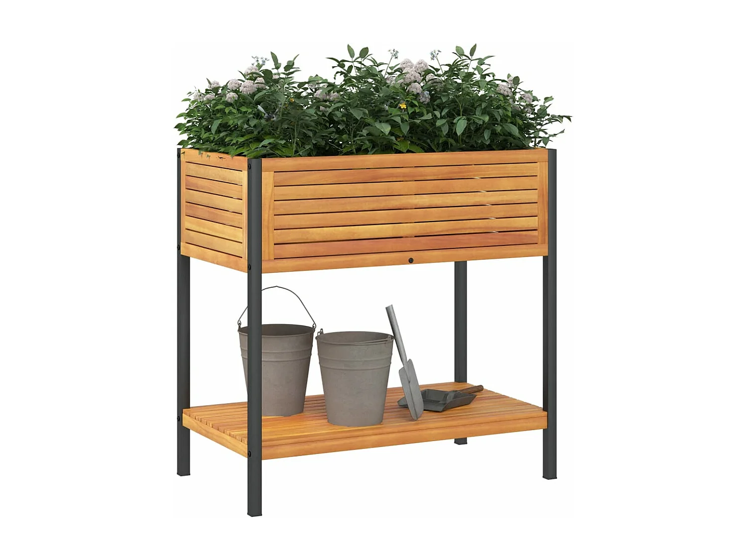 Jardinière et étagère 80x45x80 cm bois massif d'acacia et acier