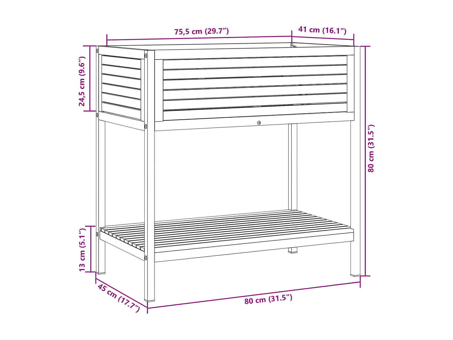 Jardinière et étagère 80x45x80 cm bois massif d'acacia et acier