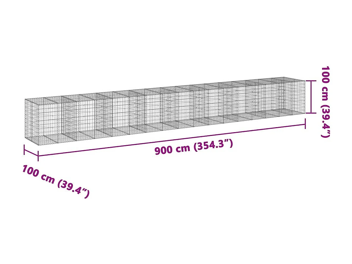 Gabione mit Deckel 900x100x100 cm Verzinktes Eisen
