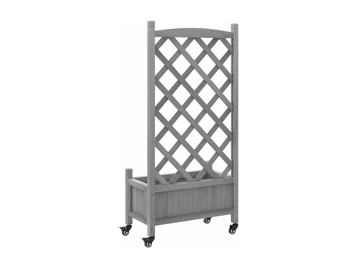 Jardinière avec treillis et roues gris bois massif de sapin