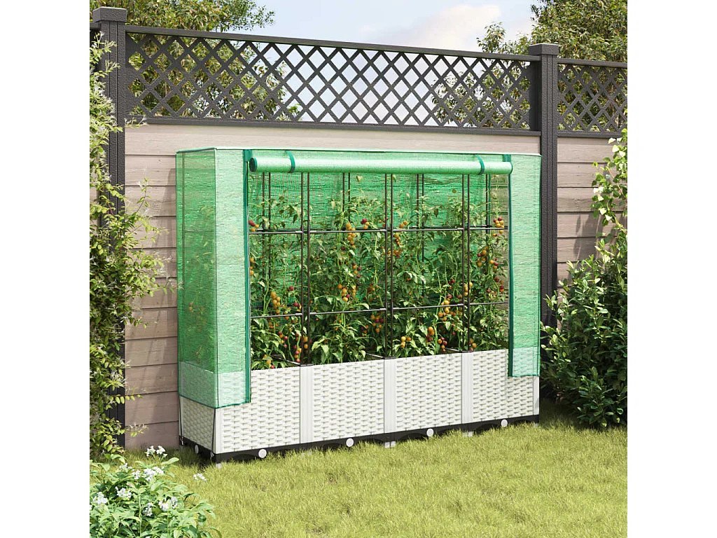 Hochbeet mit Gewächshaus-Aufsatz Rattan-Optik 160x40x138 cm