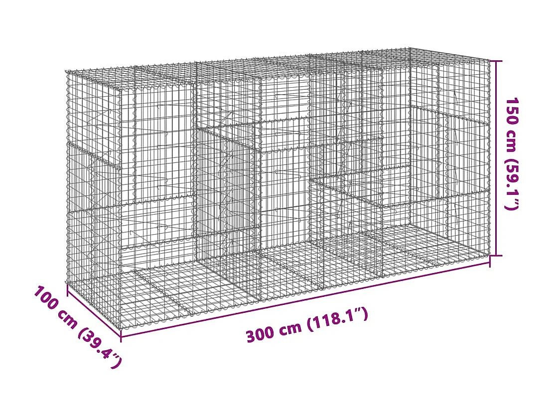 Panier gabion avec couvercle 300x100x150 cm fer galvanisé