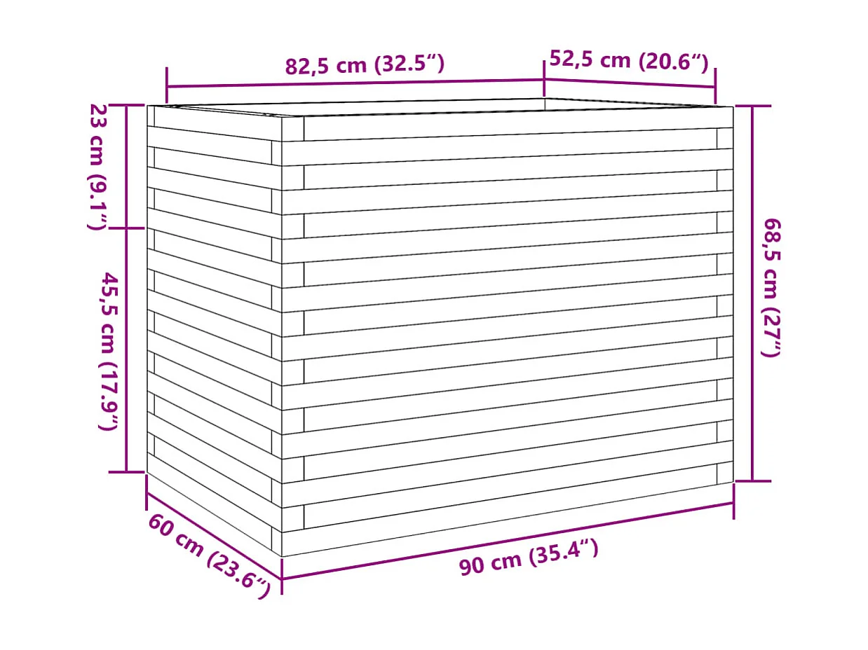 Jardinière cire marron 90x60x68,5 cm bois de pin massif