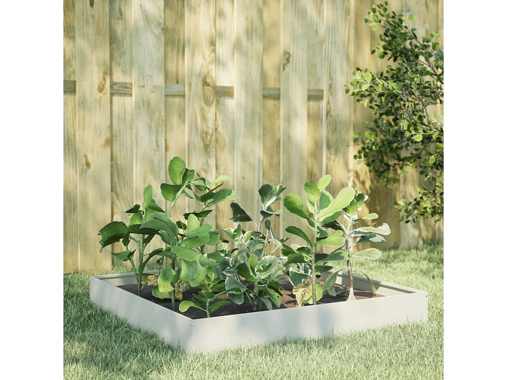 Lit surélevé de jardin blanc 100x100x26 cm acier