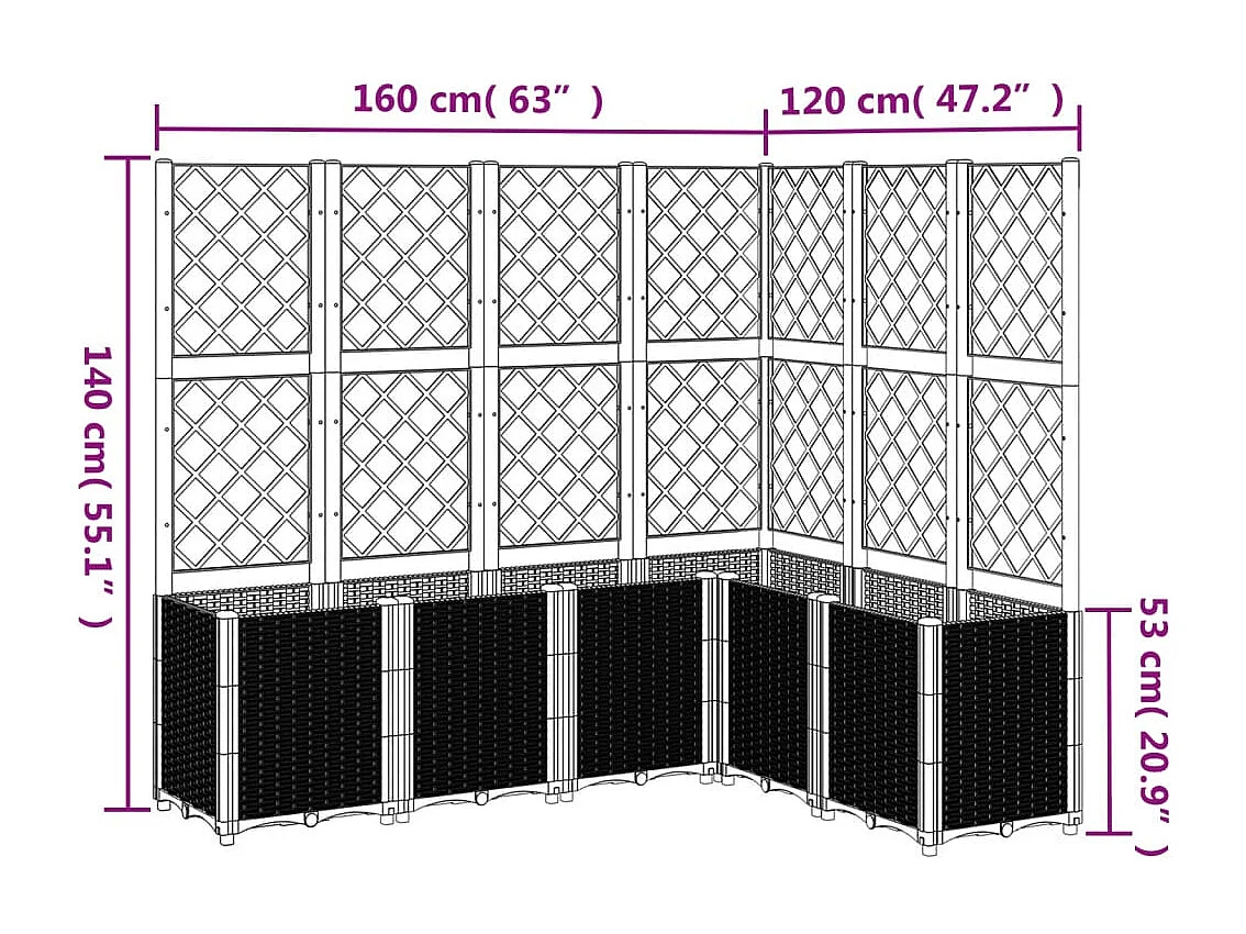 Vaso/floreira jardim c/ treliça 160x120x140 cm PP cinza-claro
