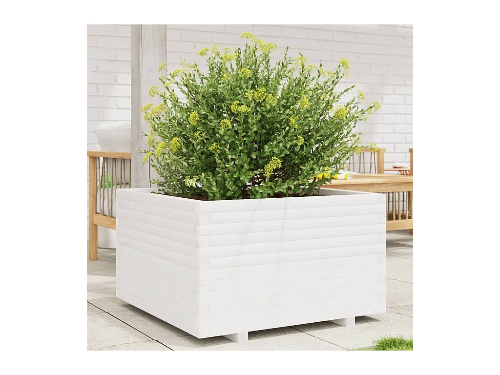 Jardinière blanc 80x80x49,5 cm bois de pin massif