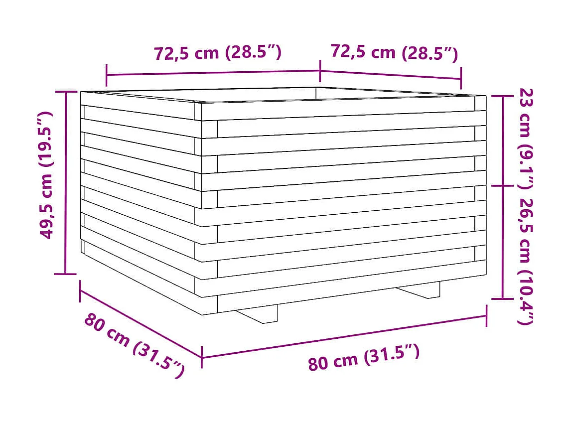 Jardinière blanc 80x80x49,5 cm bois de pin massif