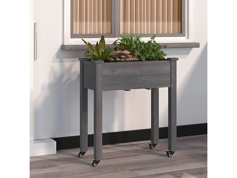 Plantenbak op wieltjes 71x37x80 cm massief vurenhout