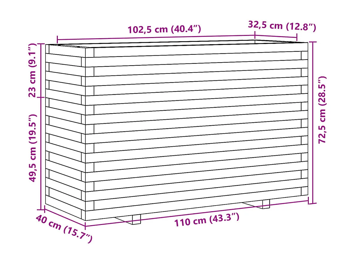 Fioriera da Giardino 110x40x72,5 cm in Legno di Pino Impregnato