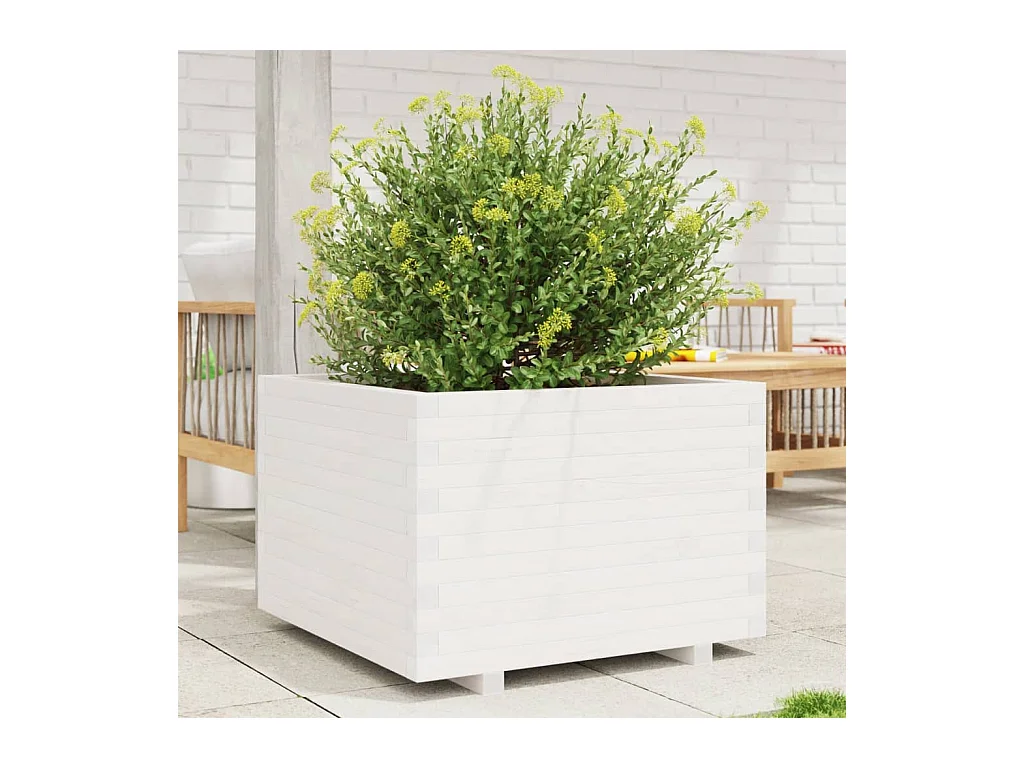Fioriera da Giardino Bianca 70x70x49,5cm Legno Massello di Pino