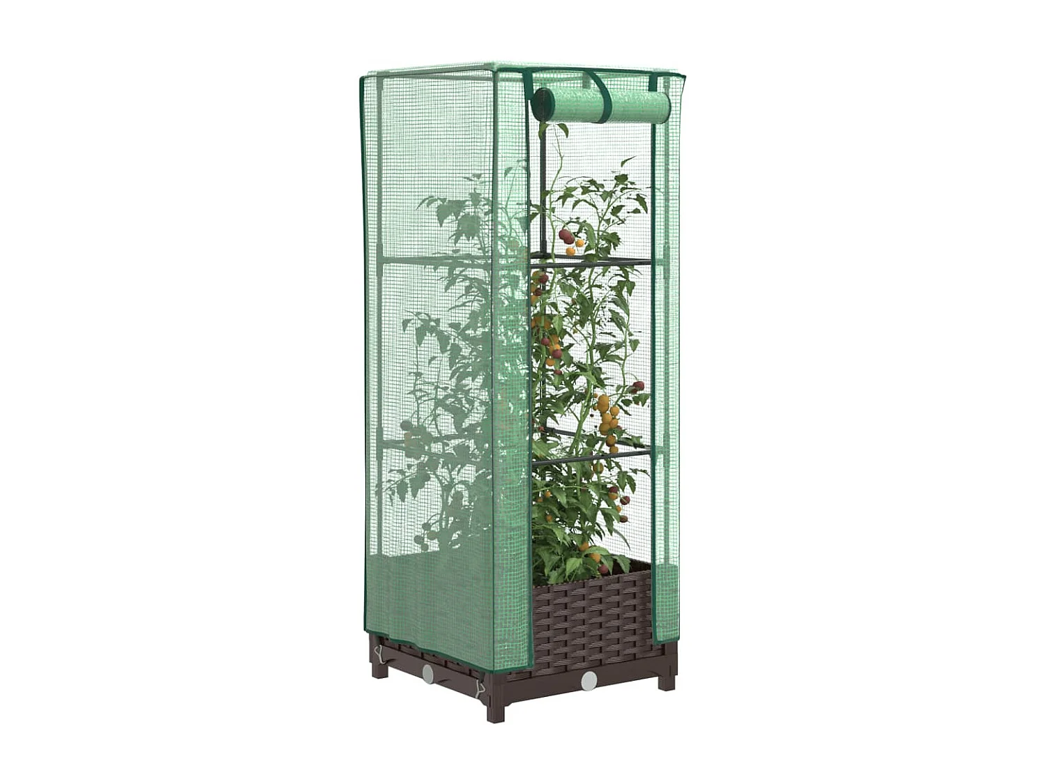 Jardinière surélevée avec housse aspect rotin 40x40x123 cm