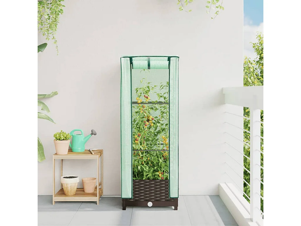 Jardinière surélevée avec housse aspect rotin 40x40x123 cm