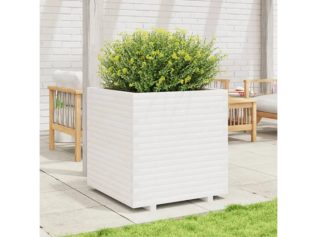 Jardinière blanc 70x70x72,5 cm bois de pin massif