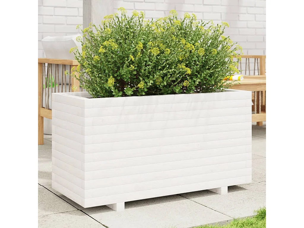 Fioriera da Giardino Bianca 90x40x49,5cm Legno Massello di Pino