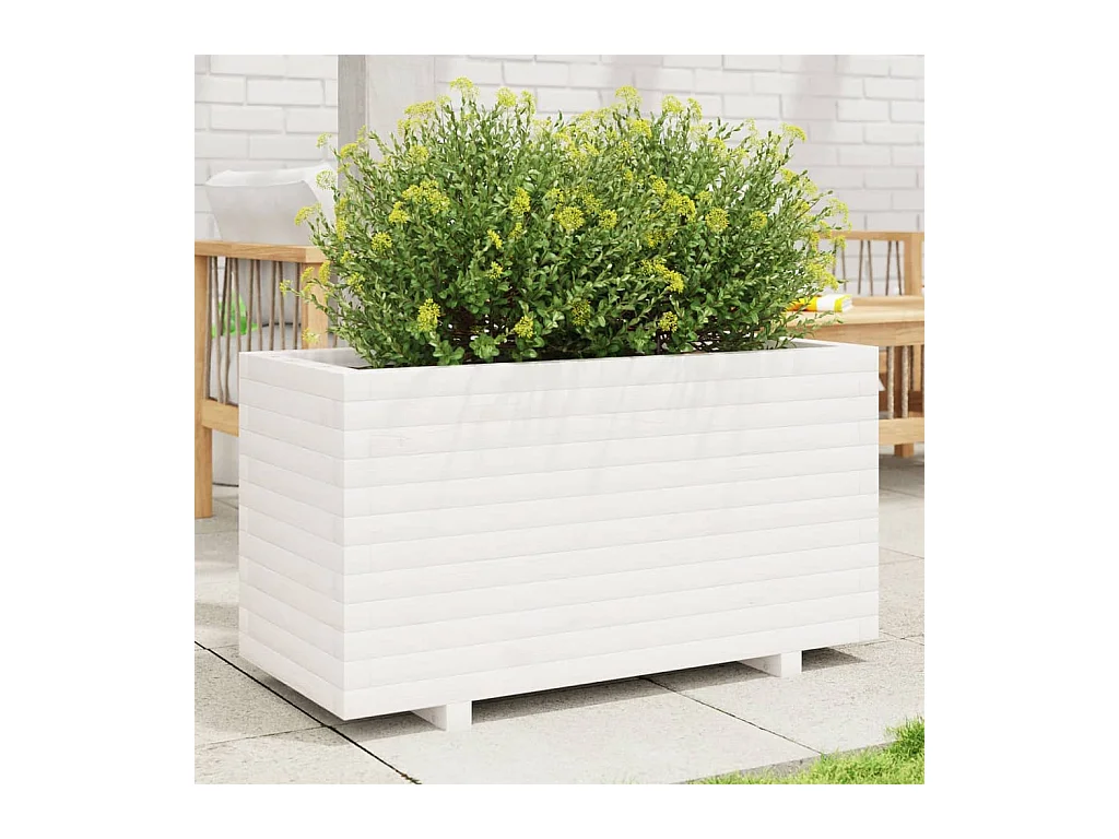 Jardinière blanc 90x40x49,5 cm bois de pin massif