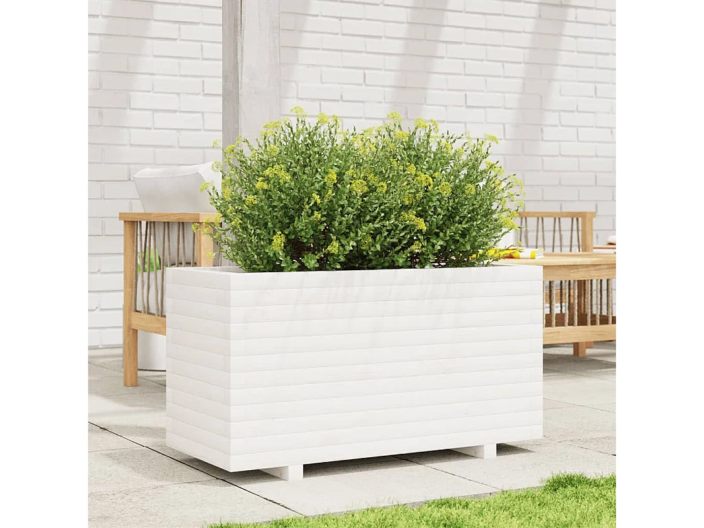 Jardinière blanc 90x40x49,5 cm bois de pin massif