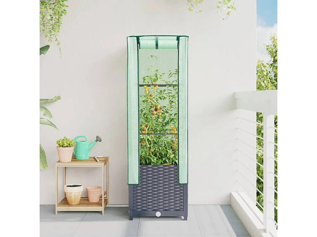 Hochbeet mit Gewächshaus-Aufsatz Rattan-Optik 40x40x139 cm