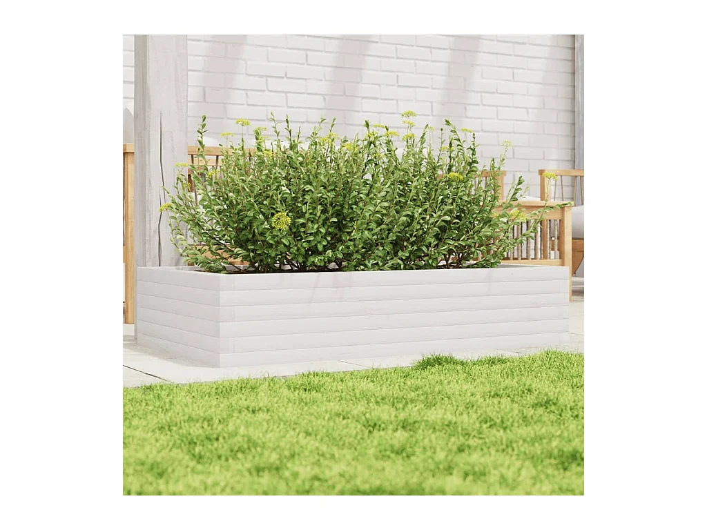 Fioriera da Giardino Bianca 110x60x23 cm Legno Massello Pino