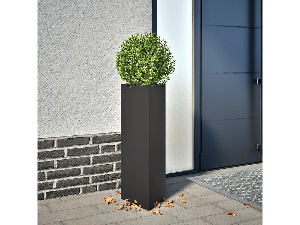 Vaso/floreira de jardim triangular 2 pcs 30x26x75 cm aço preto