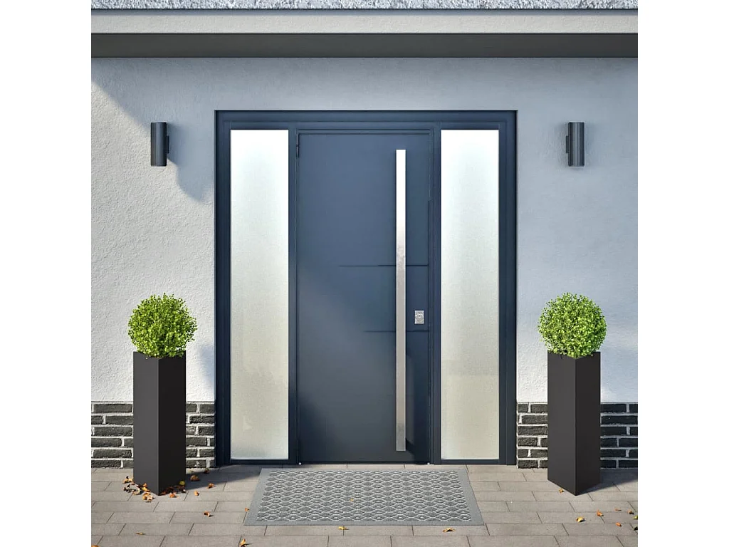 Vaso/floreira de jardim triangular 2 pcs 30x26x75 cm aço preto